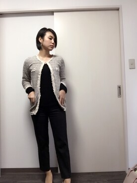 「KUMIKYOKU sis（クミキョクシス）のアイテム（カーディガン/ボレロ、ベージュ系）」を使った、Miku Kumagaiさん（レディース・158cm）の冬コーディネート