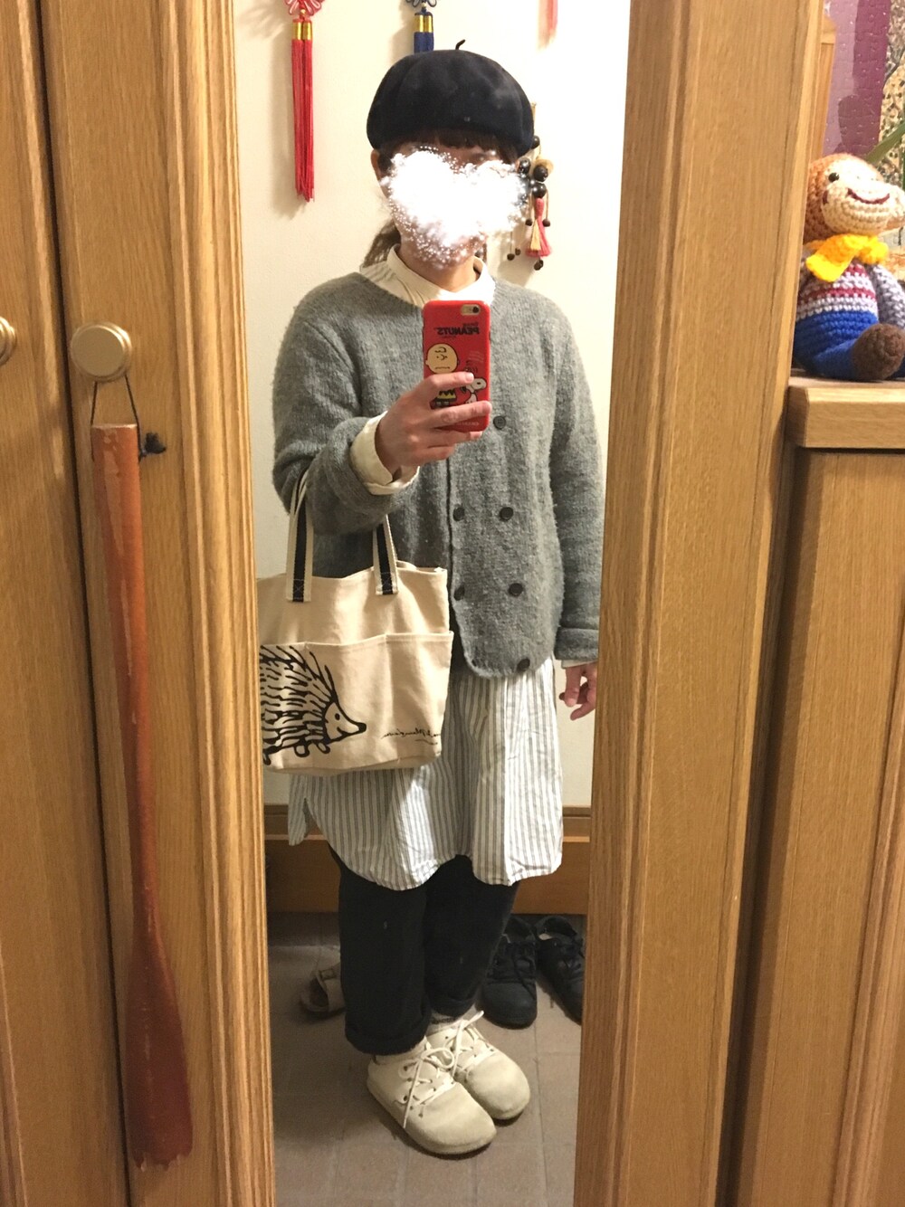 「今日のコーデ、ベレー帽、SM2」｜「SM2のアイテム（カーディガン/ボレロ、グレー系）」を使った、まっきさん（レディース・148cm）の秋コーディネートの1枚目の写真