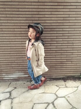 「ボーダーTシャツ」｜「アイテム（トレンチコート）」を使った、maroooさん（キッズ・100cm）の春コーディネート