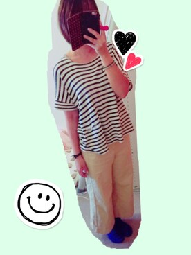 「GU（ジーユー）の（GU）ワイドクロップドパンツＡ（WOMEN ⁄ ガウチョパンツ・ワイドパンツ）」を使った、つちゃんさん（レディース・155cm）の夏コーディネート