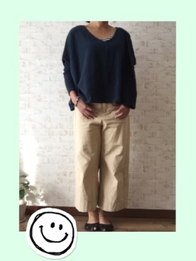 「GU（ジーユー）の（GU）ワイドクロップドパンツＡ（WOMEN ⁄ ガウチョパンツ・ワイドパンツ）」を使った、つちゃんさん（レディース・155cm）の秋コーディネート
