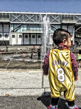 「アイテム（サロペット/オーバーオール、イエロー系）」を使った、TeeeDAさん（キッズ・70cm）の春コーディネート