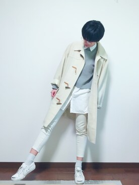 「オフホワイト」｜「アイテム（ダッフルコート）」を使った、kazさん（レディース・167cm）の冬コーディネート