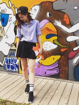 「アイテム（トートバッグ、オレンジ系）」を使った、JonJonさん（レディース・165cm）の秋コーディネート