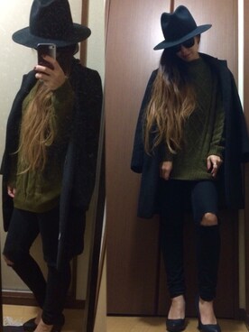 「hat」｜「アイテム（チェスターコート）」を使った、Ayaka さん（レディース・159cm）の冬コーディネート