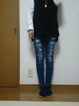 「アイテム（アンダーウェア、ブラック系）」を使った、yukiさん（レディース・157cm）の秋コーディネート