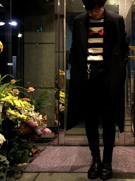 「OLIVER PEOPLES」｜「アイテム（チェスターコート）」を使った、まるこすさん（メンズ・178cm）の冬コーディネート