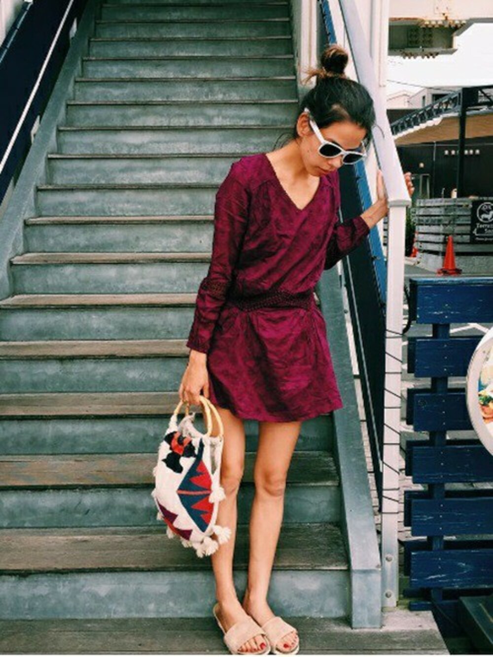 「ワンピース、レース、ROXY、ぶどう色、冬色」｜「ROXYのCALI STARS（ワンピース、パープル系）」を使った、RIKAさん（レディース・164cm）の秋コーディネートの1枚目の写真