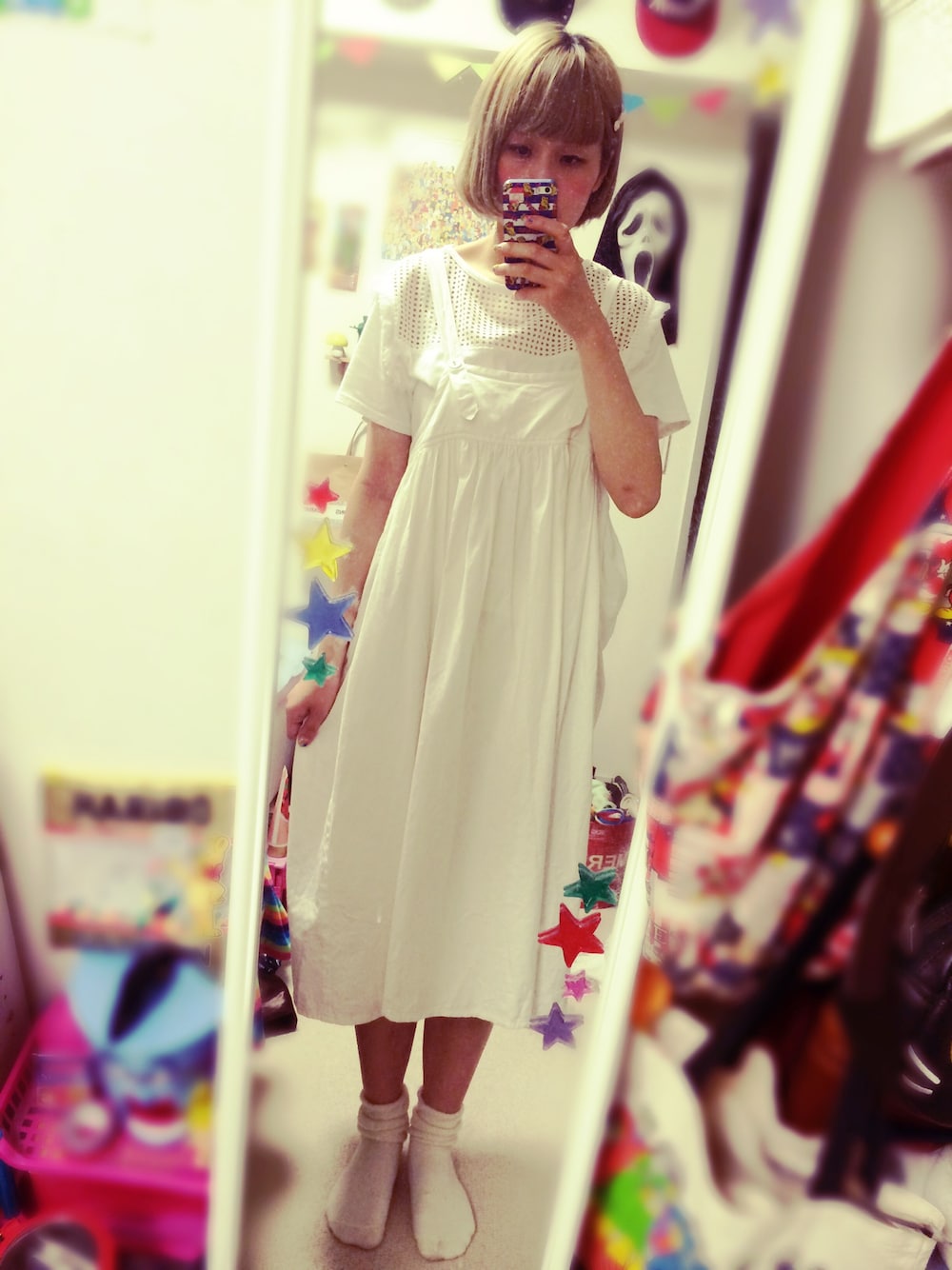 「ワンピース、白、オールホワイト、白Tシャツ、キナリ、ラクチンコーデ、w closet、figlondon、シンプル、ホワイト」｜「w closetのフリンジ付メッシュ切替プルオーバー（トップス、ホワイト系）」を使った、MIEさん（レディース・166cm）の夏コーディネートの1枚目の写真