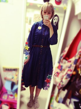 「缶バッチ」｜「アイテム（ワンピース/ドレス）」を使った、MIEさん（レディース・166cm）の夏コーディネート