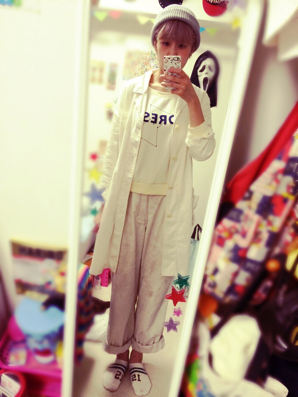 「オールホワイト、ホワイト、スウェット、ゆるパンツ、PAR ICI、Polo Ralph Lauren、古着、used、白」｜「w closetの綿麻ショップコート（その他アウター、ホワイト系）」を使った、MIEさん（レディース・166cm）の秋コーディネートの1枚目の写真