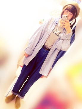 「ビッグシャツ」｜「アイテム（ハンチング/ベレー帽）」を使った、MIEさん（レディース・166cm）の秋コーディネート