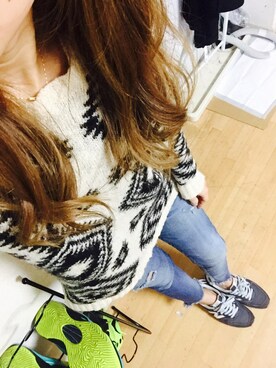 「Ungrid（アングリッド）のフレイドヘムストスリ（デニムパンツ）」を使った、yacciさん（レディース・151cm）の冬コーディネート