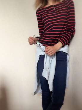 「GU（ジーユー）のアイテム（デニムパンツ、ブルー系）」を使った、daybreakさん（レディース・165cm）の秋コーディネート