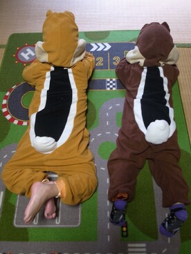 「アイテム（つなぎ/オールインワン、ブラウン系）」を使った、mkgさん（キッズ・90cm）の冬コーディネート