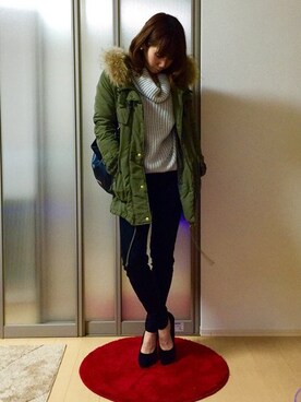 「H&M（エイチ・アンド・エム）のアイテム（その他パンツ、ブラック系）」を使った、tico&ticoさん（レディース・160cm）の冬コーディネート