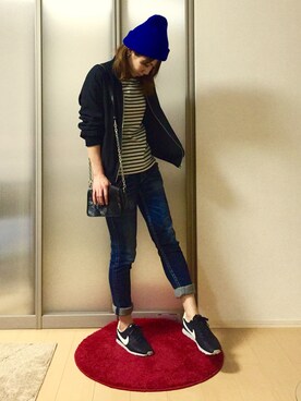 「Rodeo Crowns（ロデオクラウンズ）のアイテム（デニムパンツ、ブルー系）」を使った、tico&ticoさん（レディース・160cm）の冬コーディネート