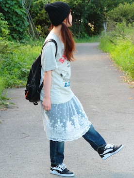 「EDWIN」｜「アイテム（スカート）」を使った、みぃさん（レディース・155cm）の夏コーディネート