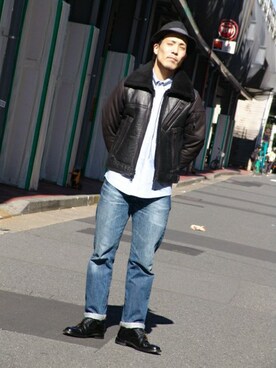 「ムートン」｜「アイテム（ライダースジャケット）」を使った、S-OTSさん（メンズ・176cm）の秋コーディネート