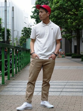 「ノームコア」｜「アイテム（キャップ）」を使った、S-OTSさん（メンズ・176cm）の春コーディネート