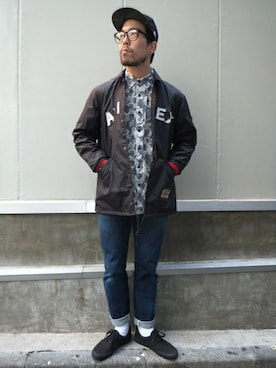 「インディゴデニム」｜「アイテム（ブルゾン）」を使った、S-OTSさん（メンズ・176cm）の冬コーディネート