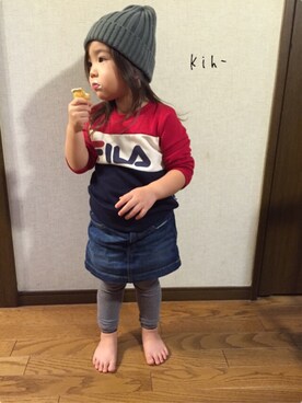 「FILA（フィラ）のアイテム（スウェット）」を使った、kih-さん（キッズ・100cm）の秋コーディネート