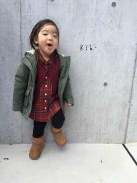 「OLD NAVY（オールドネイビー）のアイテム（ミリタリージャケット）」を使った、kih-さん（キッズ・100cm）の秋コーディネート