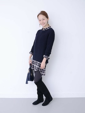 「レザー」｜「アイテム（チュニック）」を使った、mioさん（レディース・166cm）の秋コーディネート