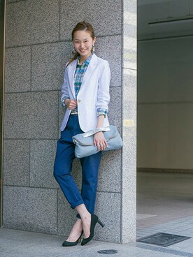 「アイテム（パンプス、ブルー系）」を使った、mioさん（レディース・166cm）の春コーディネート