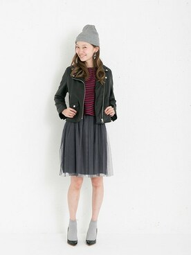 「URBAN RESEARCH（アーバンリサーチ）のアイテム（ライダースジャケット）」を使った、mioさん（レディース・166cm）の秋コーディネート