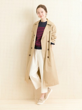 「ボーダーニット」｜「アイテム（トレンチコート）」を使った、mioさん（レディース・166cm）の冬コーディネート