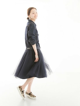 「リバーシブル」｜「アイテム（デニムジャケット）」を使った、mioさん（レディース・166cm）の冬コーディネート