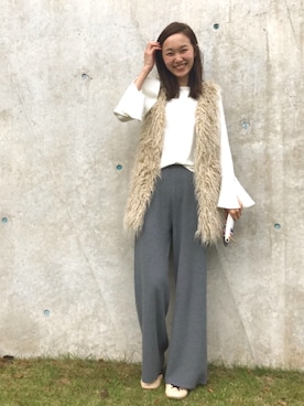 「フレアスリーブ」｜「アイテム（その他アウター）」を使った、mioさん（レディース・166cm）の秋コーディネート