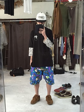 「BUTTSTAIN（バットステイン）のアイテム（帽子）」を使った、Re!(レイ)さん（メンズ・170cm）の春コーディネート