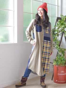 「アイテム（シャツワンピース）」を使った、Zenyaさん（レディース・158cm）の秋コーディネート