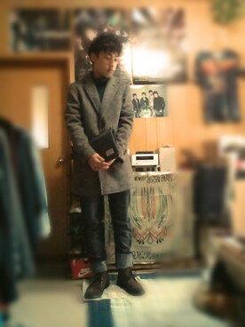 「アイテム（クラッチバッグ、グレー系）」を使った、なおとさん（メンズ・170cm）の冬コーディネート