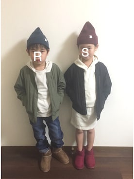 「双子コーデ」｜「アイテム（MA-1）」を使った、R♡Sさん（キッズ・121cm）の秋コーディネート