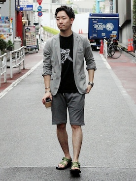 「Chaco（チャコ）のアイテム」を使った、大木さん（メンズ・171cm）の夏コーディネート