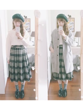「NICE CLAUP（ナイスクラップ）のアイテム（ハンチング/ベレー帽）」を使った、Nanaa__さん（レディース・161cm）の冬コーディネート