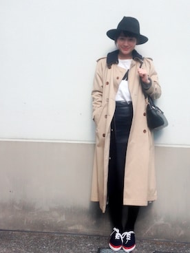 「ベージュのコート」｜「アイテム（帽子）」を使った、田山総子さん（レディース・160cm）の冬コーディネート