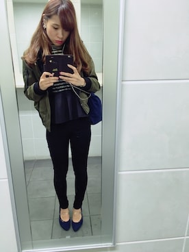 「YECCA VECCA（イェッカヴェッカ）のアイテム（ブルゾン）」を使った、mayukaさん（レディース・157cm）の秋コーディネート