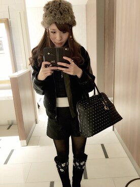 「YECCA VECCA（イェッカヴェッカ）のアイテム（ブルゾン）」を使った、mayukaさん（レディース・157cm）の冬コーディネート