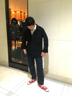 「BEAUTY&YOUTH UNITED ARROWS（ビューティーアンドユースユナイテッドアローズ）のBY ∴ ウェザー ファティーグシャツ（ミリタリージャケット、ブラック系）」を使った、Daiki Yamamotoさん（メンズ・177cm）の秋コーディネート