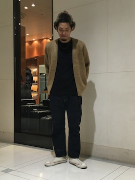 「BEAUTY&YOUTH UNITED ARROWS（ビューティーアンドユースユナイテッドアローズ）の【予約】 BY アルパカ シャギー カーディガン（カーディガン/ボレロ、ベージュ系）」を使った、Daiki Yamamotoさん（メンズ・177cm）の秋コーディネート