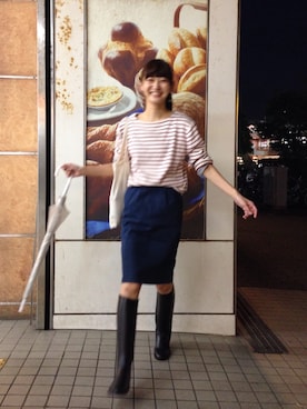 「長靴コーデ」｜「アイテム（ワンピース/ドレス）」を使った、行木由香里さん（レディース・168cm）の秋コーディネート