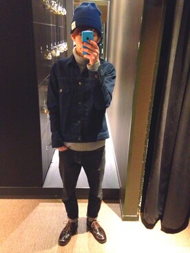 「YEVS（イーブス）のアイテム（デニムパンツ）」を使った、タッキーさん（メンズ・175cm）の冬コーディネート