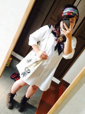 「古着のアイテム（ワンピース、ホワイト系）」を使った、Aちゃんさん（レディース・150cm）の秋コーディネート