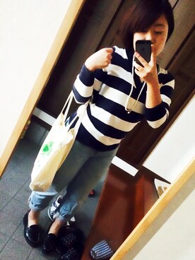 「GAP（ギャップ）のアイテム（Tシャツ/カットソー、ブルー系）」を使った、Aちゃんさん（レディース・150cm）の秋コーディネート