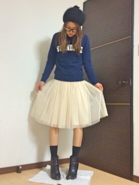 「シャツ×スウェット」｜「アイテム（アクセサリー）」を使った、Natsu♡さん（レディース・162cm）の冬コーディネート