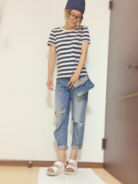 「DHOLIC（ディーホリック）のアイテム（ニットキャップ/ビーニー）」を使った、Natsu♡さん（レディース・162cm）の夏コーディネート